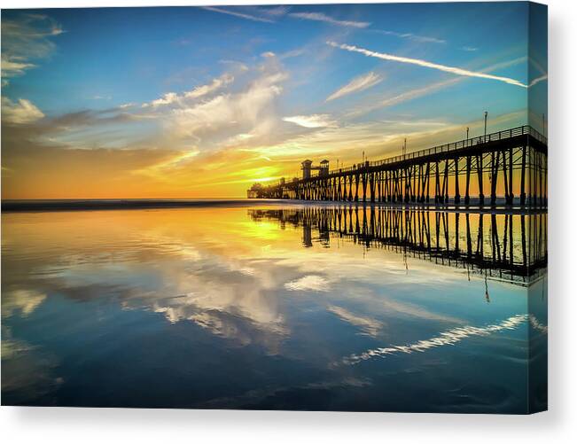Clouds Canvas Print featuring the photograph Oceanside Pier Reflections #1 by Larry Marshall