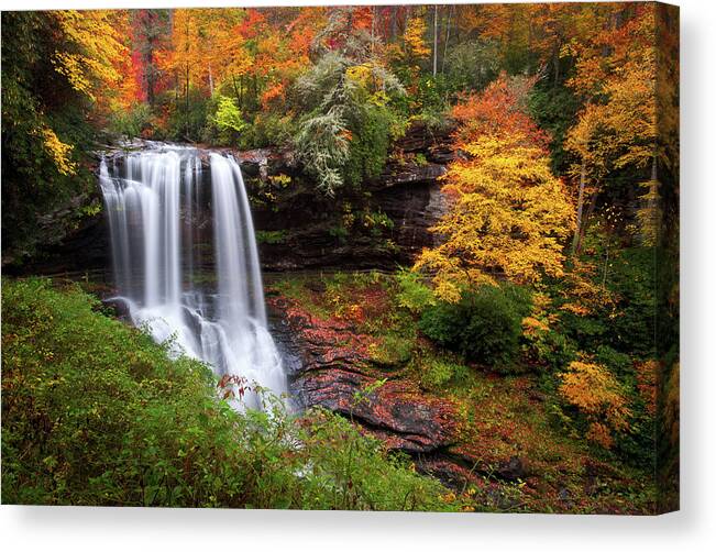 Waterfalls Canvas Print featuring the photograph Autumn at Dry Falls - Highlands NC Waterfalls by Dave Allen