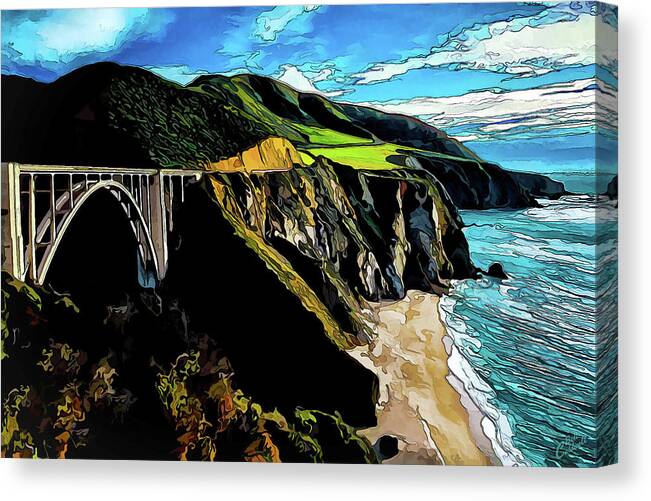 California Seascape Canvas Print featuring the photograph Big Sur Bridge by ABeautifulSky Photography by Bill Caldwell