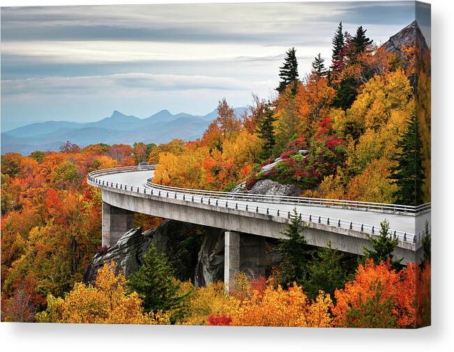 Linn Cove Viaduct Canvas Print featuring the photograph Blue Ridge Parkway Fall Foliage Linn Cove Viaduct by Dave Allen