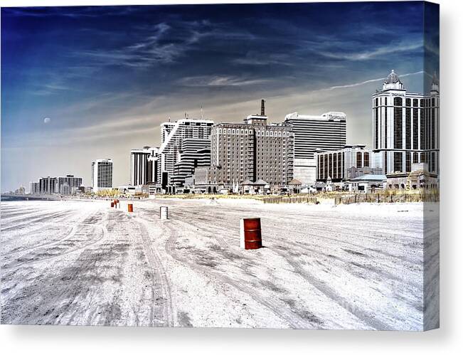 Empty Atlantic City Beach Canvas Print featuring the photograph Empty Atlantic City Beach Infrared by John Rizzuto