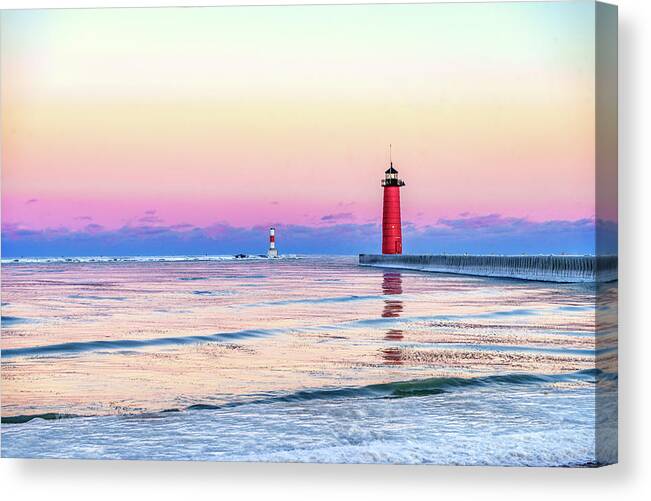 Lighthouse Canvas Print featuring the photograph Frozen Sunset by Wild Fotos