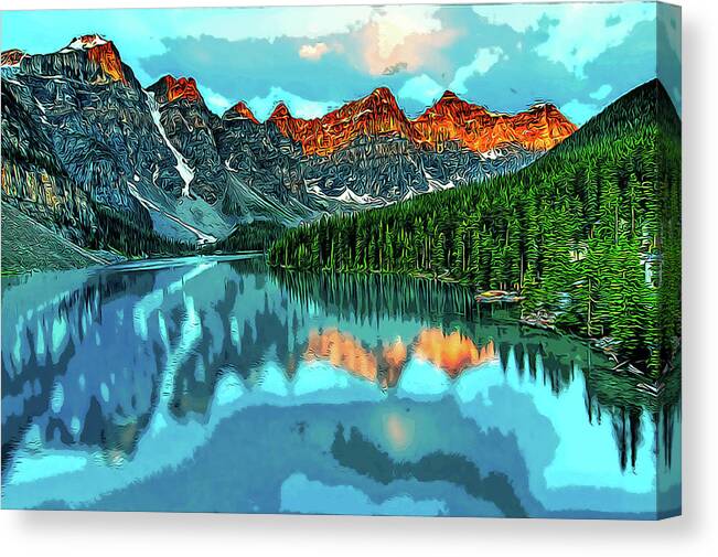 Abstract Canvas Print featuring the digital art Golden Peaks by Curt Freeman