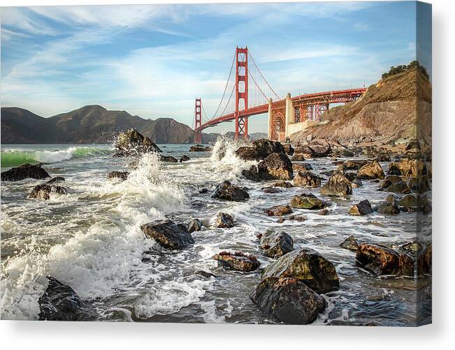 Golden Gate Bridge Canvas Print featuring the photograph Golden Splash by Gary Geddes