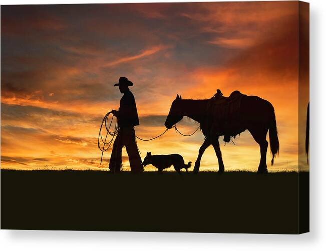 Cowboy Canvas Print featuring the digital art Heading Home by Nicole Wilde