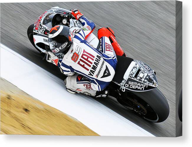 Laguna Seca Canvas Print featuring the photograph Jorge Lorenzo Laguna Seca 2010 by Tony Goldsmith