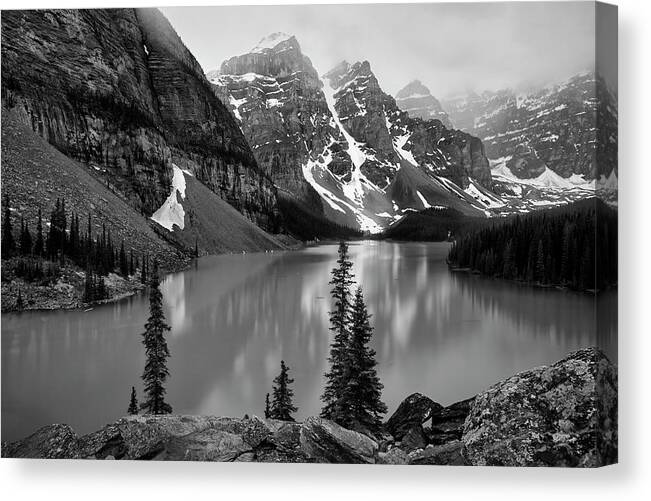 Alberta Canvas Print featuring the photograph Moraine Lake in Banff II by Jon Glaser