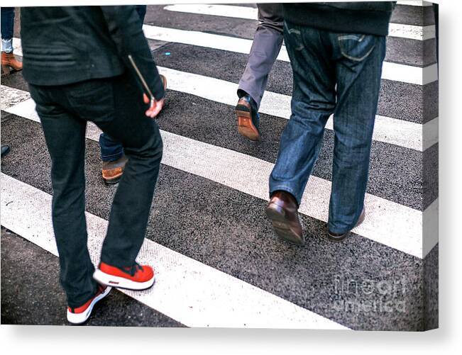 Jordans Canvas Print featuring the photograph New York City Street Crossing in Jordans by John Rizzuto