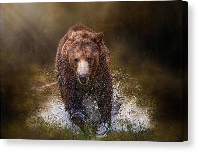 Grizzly Canvas Print featuring the digital art Power of the Grizzly by Nicole Wilde