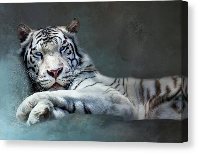 Tiger Canvas Print featuring the digital art Purrfectly Content by Nicole Wilde