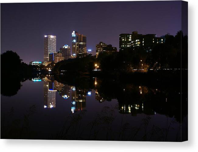 Milwaukee Canvas Print featuring the photograph Reflections of the NIght by Deb Beausoleil
