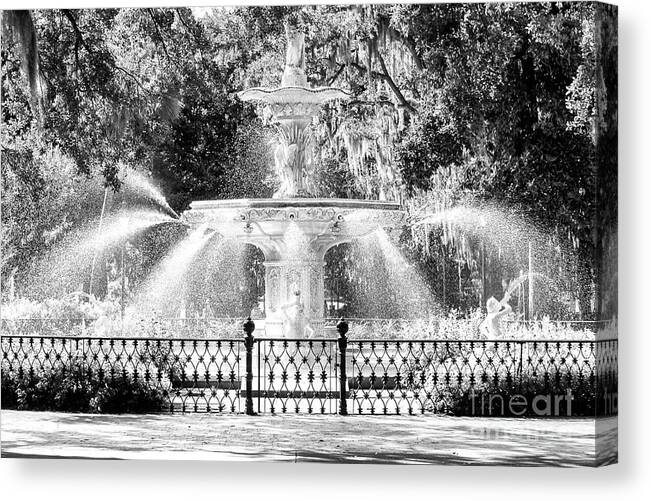 Trees Canvas Print featuring the photograph Savannah Forsyth Park Fountain in Georgia by John Rizzuto