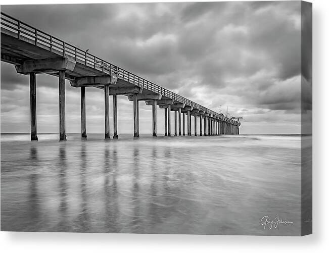 Gary Johnson Canvas Print featuring the photograph Scripps Pier in Black and White by Gary Johnson