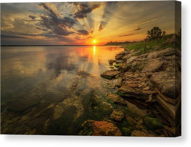 Fine Art America Canvas Print featuring the photograph Sunset Over Milford Lake by Scott Bean
