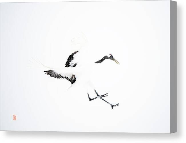 Snow Canvas Print featuring the photograph Tancho crane by Yoshiki Nakamura