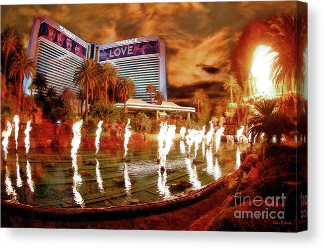 The Mirage Canvas Print featuring the photograph The Mirage Fire Display Las Vegas by Blake Richards