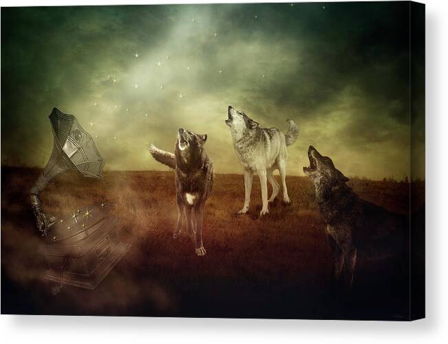 Wolf Canvas Print featuring the digital art The Sound of Magic by Nicole Wilde