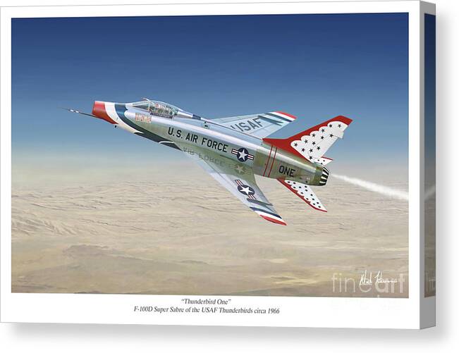 Aviation Art Canvas Print featuring the painting Thunderbird One by Mark Karvon