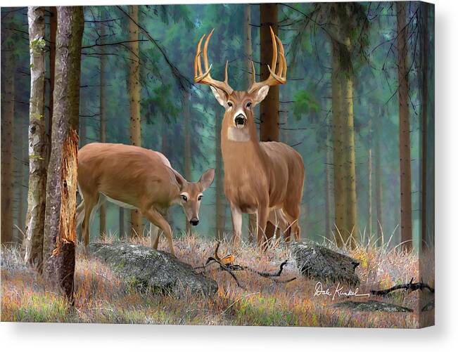 Whitetail Deer Canvas Print featuring the painting Whitetail Deer Art Print - Forest Deer by Dale Kunkel Art