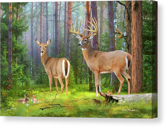 Whitetail Deer Canvas Print featuring the painting Whitetail Deer Art Print - Wildlife In the Forest by Dale Kunkel Art