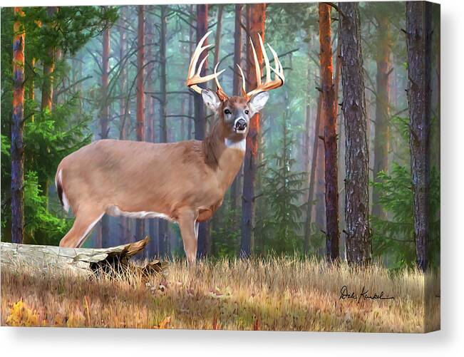 Whitetail Deer Canvas Print featuring the painting Whitetail Deer Art - Twelve Point Whitetail Deer Buck by Dale Kunkel Art