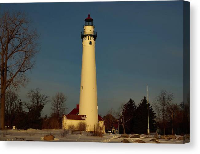 Wind Point Lighthouse Canvas Print featuring the photograph Wind Point Light at Sunrise by Deb Beausoleil
