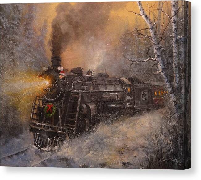 Trains Canvas Print featuring the painting Christmas Train in Wisconsin by Tom Shropshire
