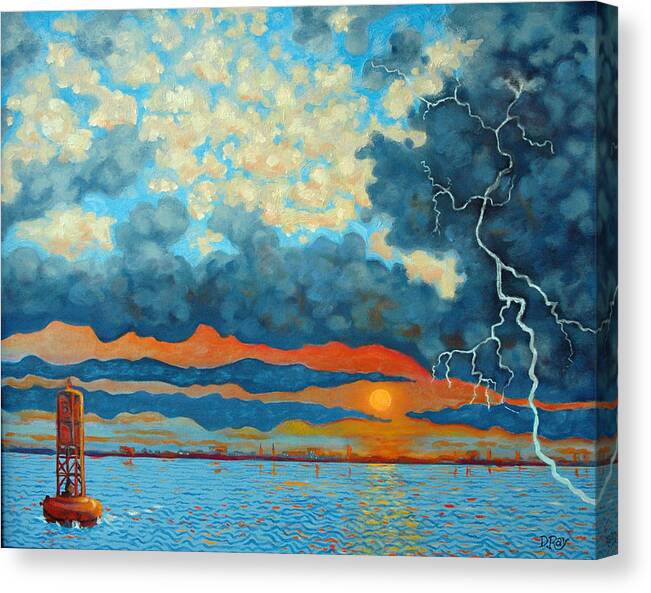 Charleston Canvas Print featuring the painting Entering Stormy Charleston Harbor by Dwain Ray