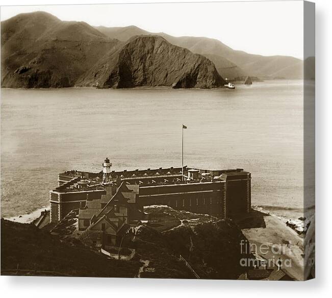 Fort Point Canvas Print featuring the photograph Fort Point and the Golden Gate San Francisco circa 1890 by Monterey County Historical Society