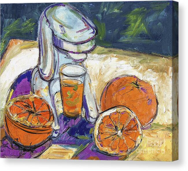 Still Life Canvas Print featuring the painting Oranges and Juicer Still Life by Ginette Callaway