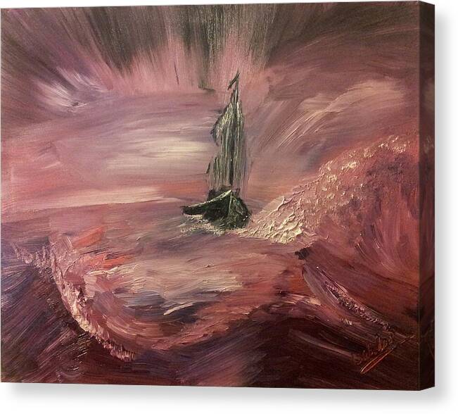 Ship Canvas Print featuring the painting Return To Shores in deep red by Abbie Shores