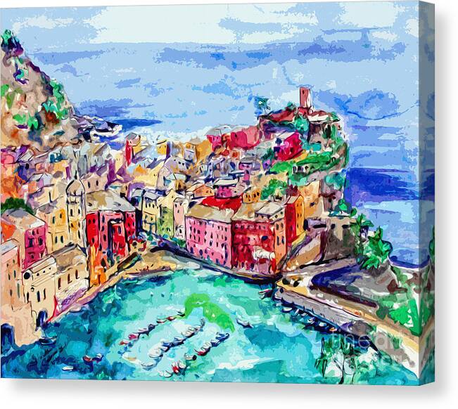 Abstract Canvas Print featuring the painting Modern Abstract Vernazza Italy Cinque Terre by Ginette Callaway