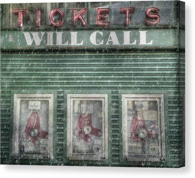 Boston Canvas Print featuring the photograph Boston Red Sox Fenway Park Ticket Booth in Winter by Joann Vitali