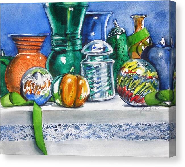 Paperweights Canvas Print featuring the painting Glass and Tassel by Jane Loveall