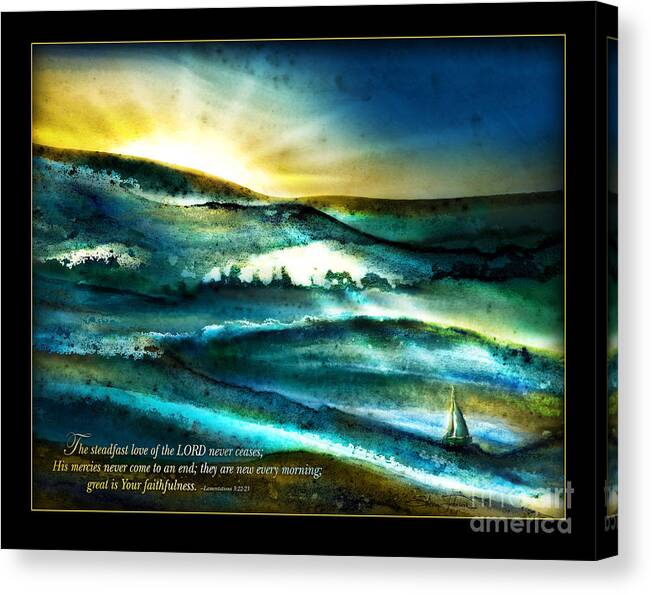 Sunset Canvas Print featuring the mixed media His Mercies Are New Every Morning -Verse by Shevon Johnson