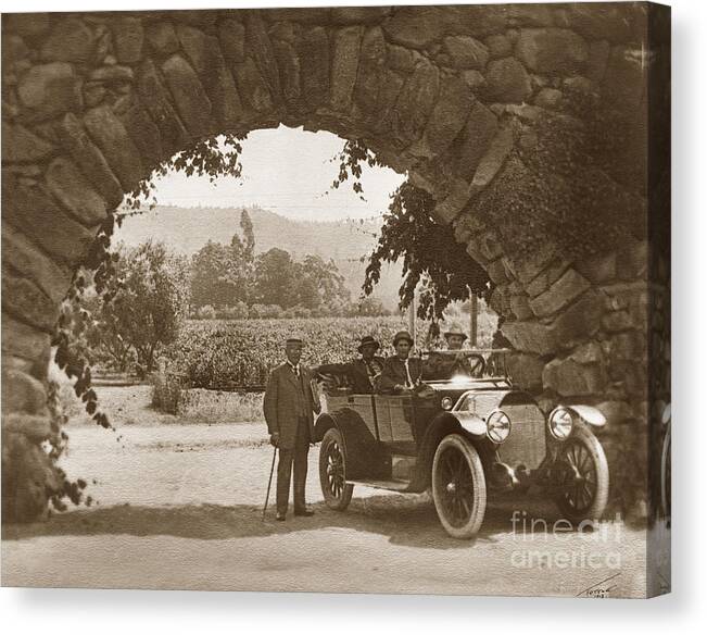 Stone Arch Canvas Print featuring the photograph Stone arch of the entrance to the GREYSTONE WINERY was the home by Monterey County Historical Society
