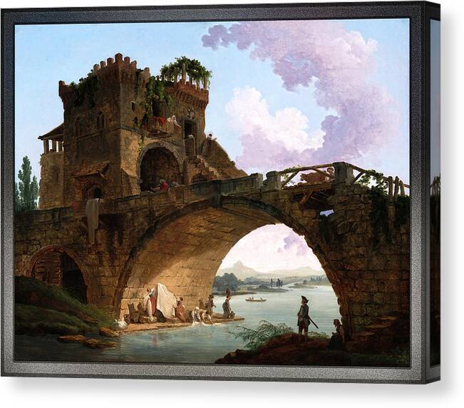 The Ponte Salario Canvas Print featuring the painting The Ponte Salario by Hubert Robert by Rolando Burbon