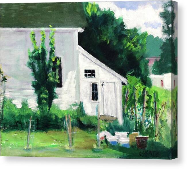 Home Town Canvas Print featuring the painting Garden Shed by Cyndie Katz