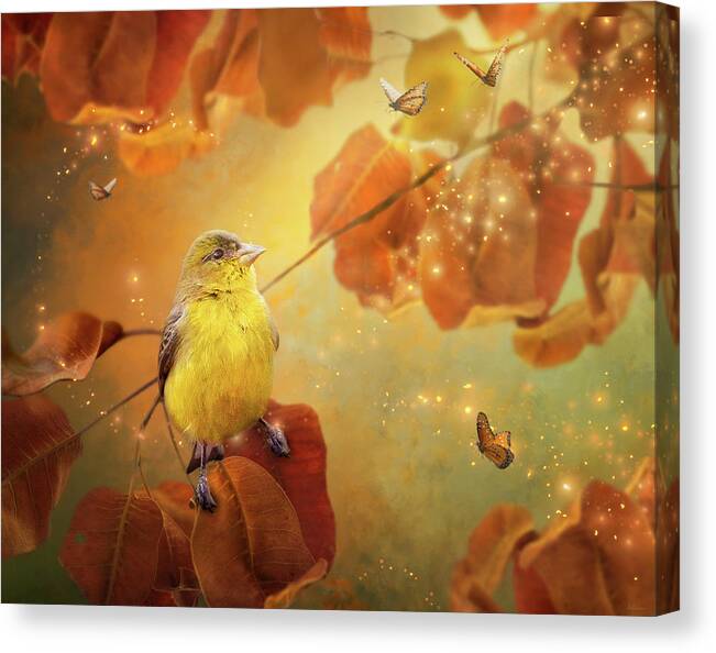 Goldfinch Canvas Print featuring the digital art Goldfinch Glow by Nicole Wilde
