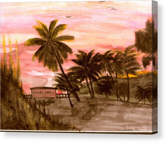 Jamaica Canvas Print featuring the painting Cecile's Cafe by Larry Farris