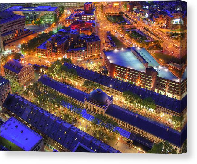 Quincy Market Canvas Print featuring the photograph Faneuil Hall and Quincy Market Aerial by Joann Vitali