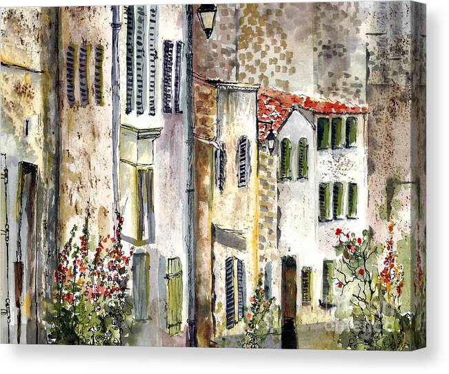 France Canvas Print featuring the painting Houses in La Rochelle France by Ginette Callaway