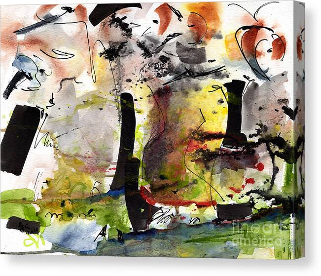 Abstract Canvas Print featuring the painting Intuitive Abstract #3 Watercolor and Ink by Ginette Callaway