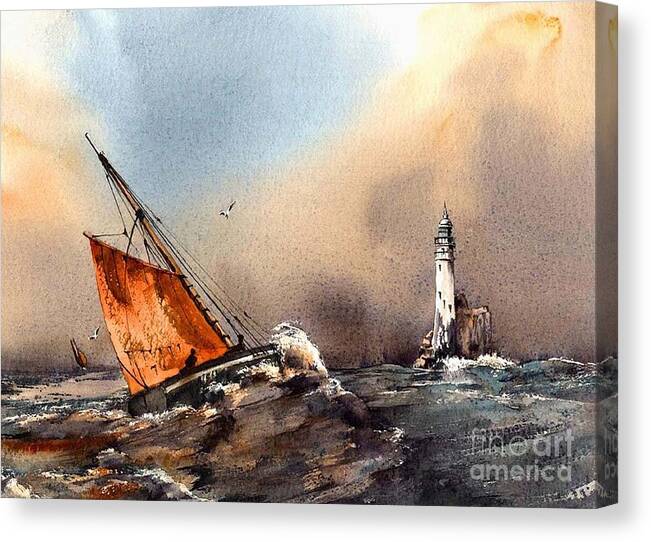 Hookers Canvas Print featuring the painting Rounding the Fastnet by Val Byrne