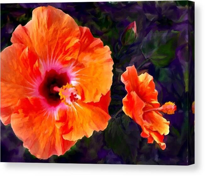 Hibiscus Canvas Print featuring the painting Pinkish Orange Hibiscus #1 by Stephen Jorgensen