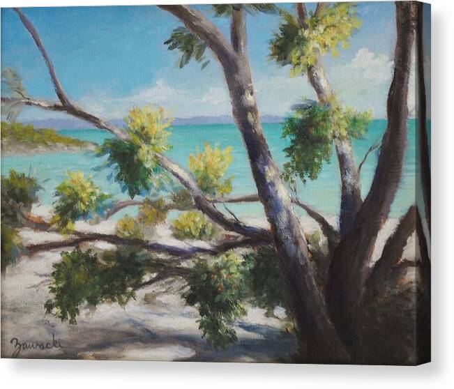 Tropical Seascape Canvas Print featuring the painting Bahamas Shade by Alan Zawacki