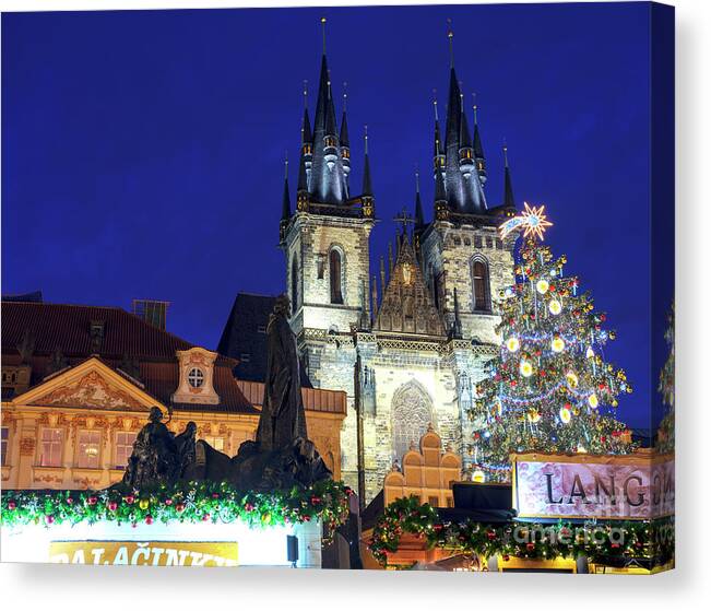 Christmas Star In Old Town Square Canvas Print featuring the photograph Christmas Star in Old Town Square Prague by John Rizzuto