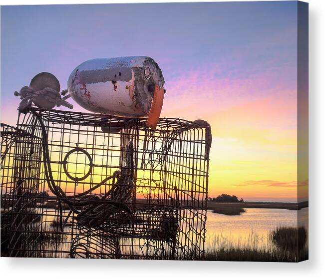 Beautiful Canvas Print featuring the photograph Crab Trapped - Sunrise Sunset Photo Art by Jo Ann Tomaselli