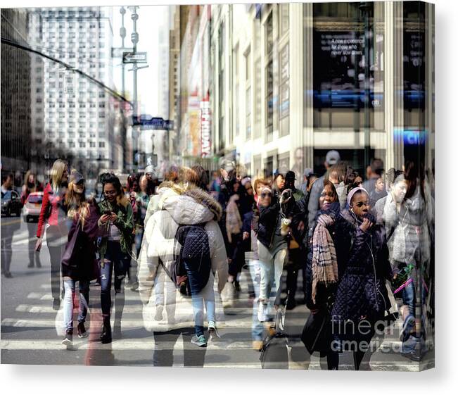 Diversity In The City Double Exposure Canvas Print featuring the photograph Diversity in the City Double Exposure by John Rizzuto