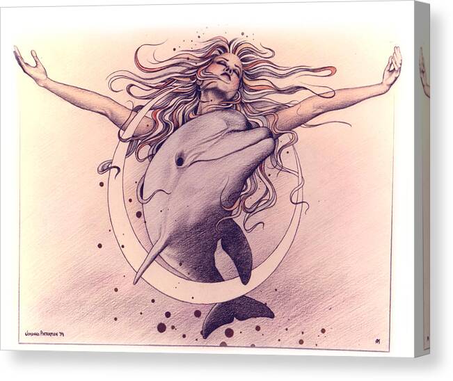 Dolphin Canvas Print featuring the drawing Selene by Johanna Pieterman